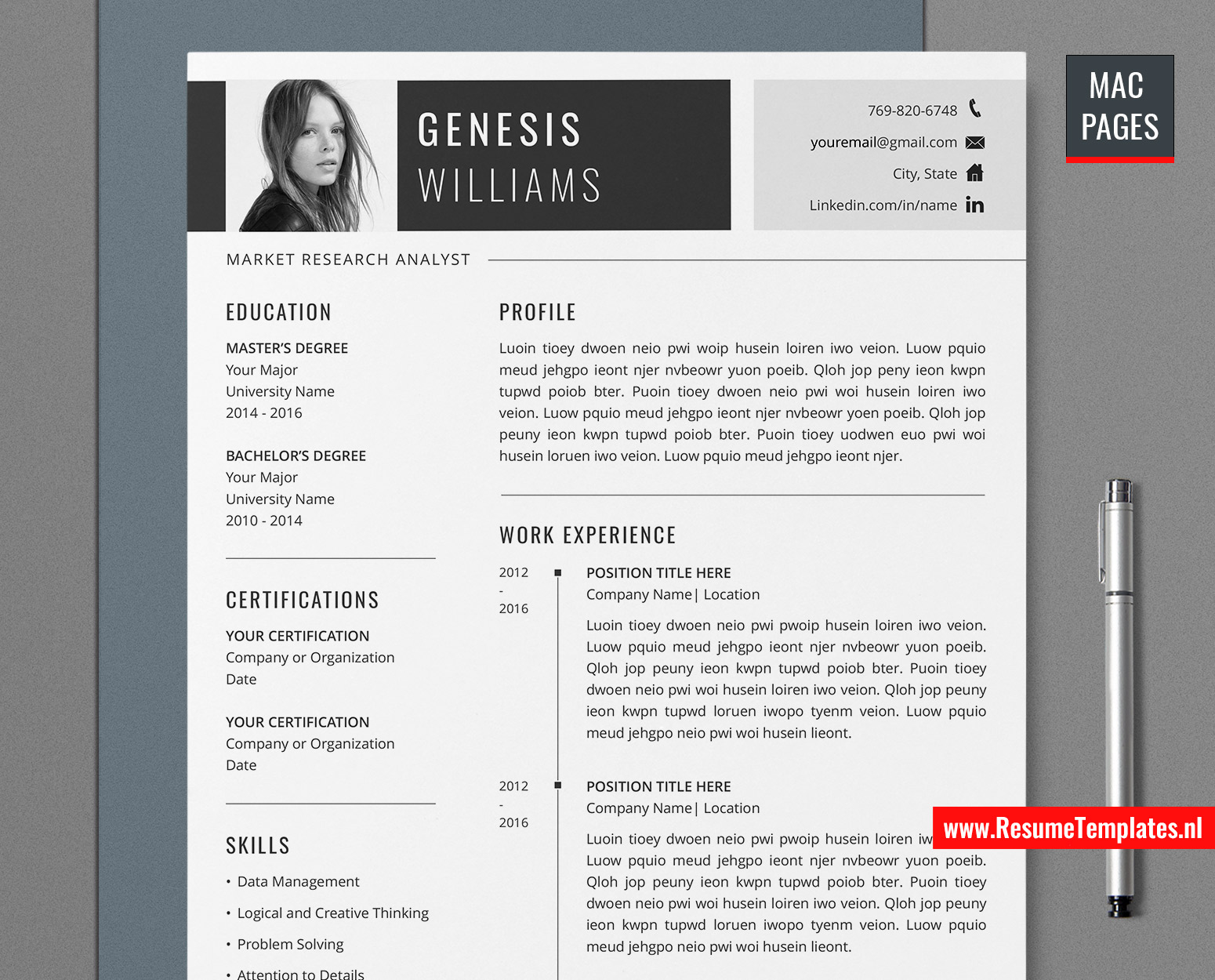For Mac Pages Professional Resume Template / CV Template for Mac Pages, Cover Letter